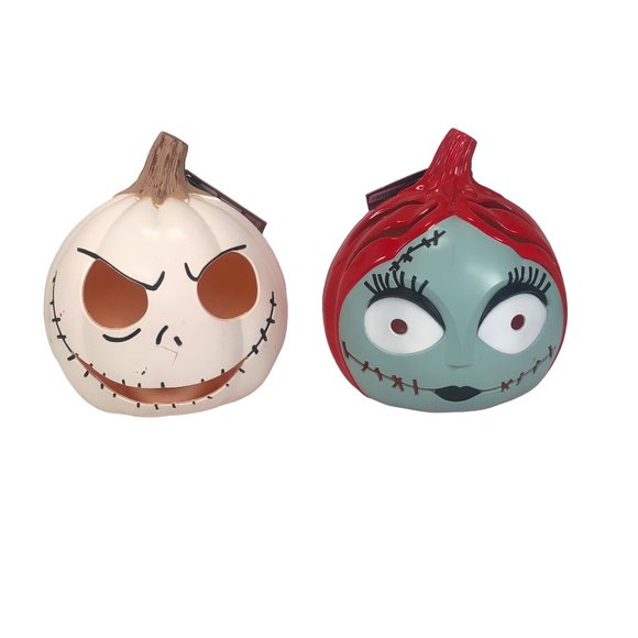 Disney Other - Set of 2 The Nightmare Before Christmas 6" Light up Pumpkin Jack Sally Halloween